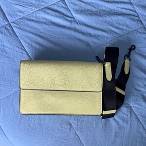 Coach Pebbled Leather Messenger Bag in light mint  with Black Contrast Strap